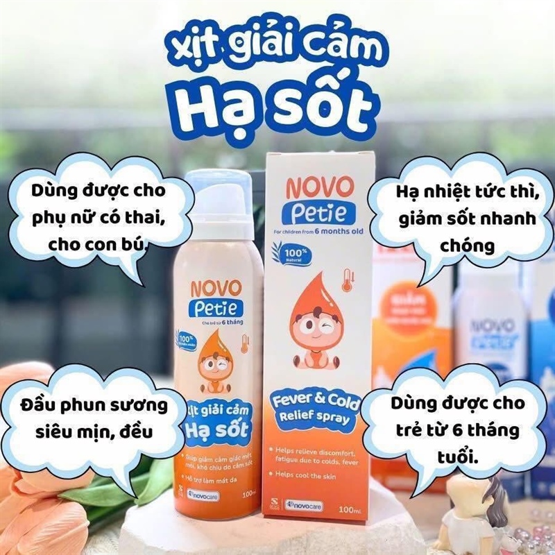 Xịt giải cảm hạ sốt Novo Petie 6m+ 100ml