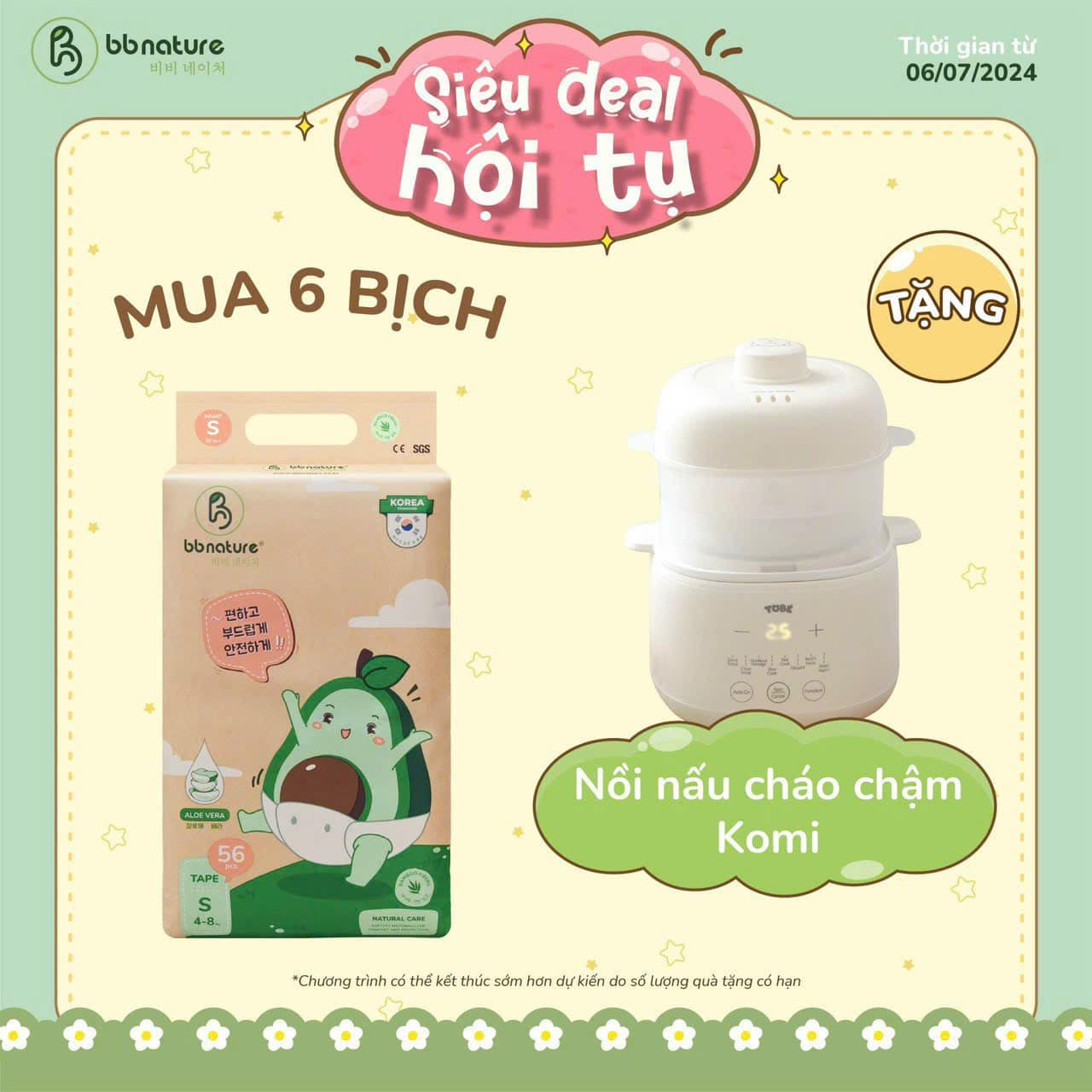 06 bịch BB Nature tặng 01 Nồi nấu cháo chậm